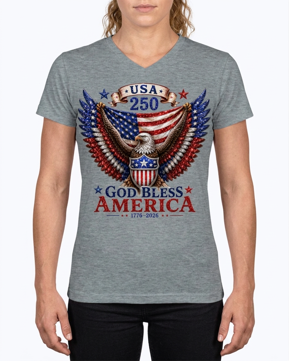 USA 250th Anniversary Unisex Cotton V-Neck Tee, sizes XS - 3XL
