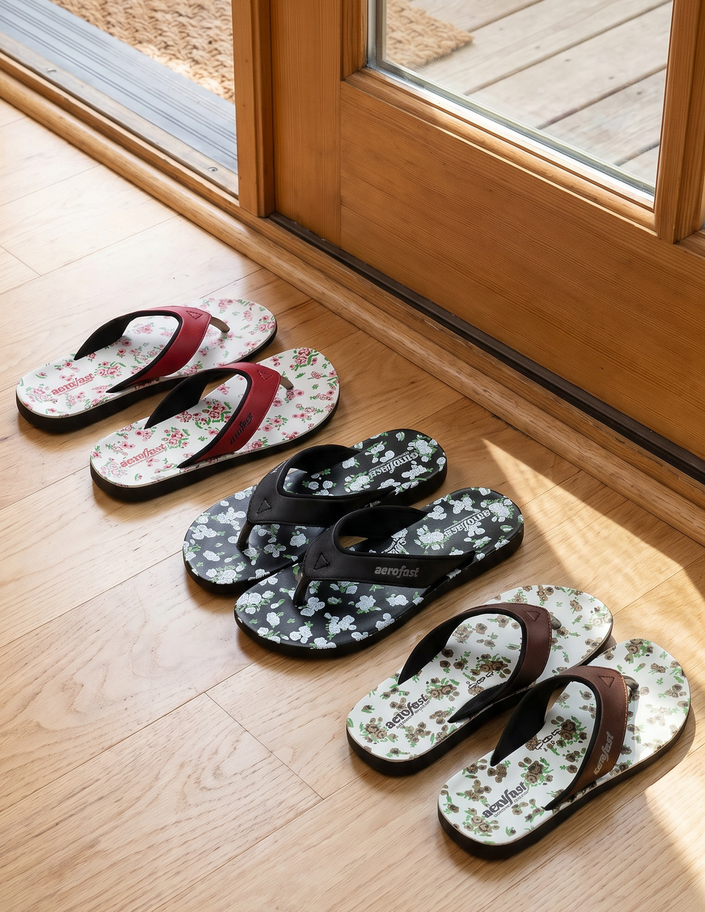 Three Pair of Classic Flowery Flip Flops, US sizes 5 -10