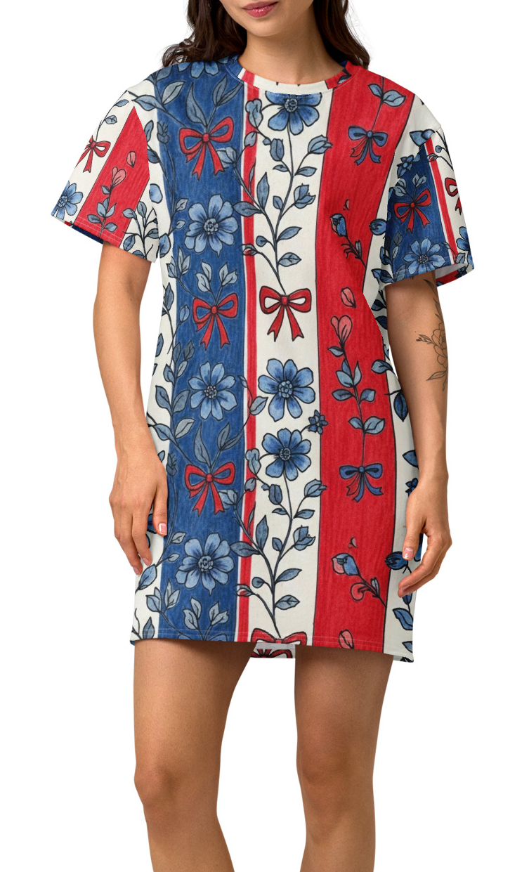 Americana's 250th Red, White & Blue Cotton T-shirt Dress, all sizes:  2XS - 6XL